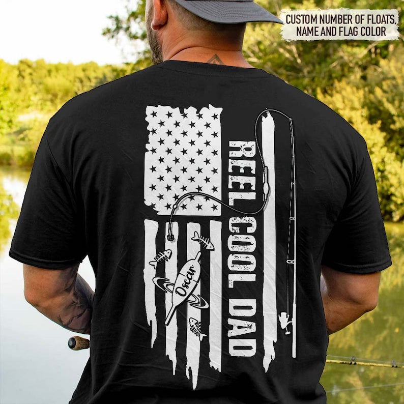 Reel Cool Dad Flag Fishing Shirt, Gift For Him, Fathers Day Shirt, Personalized Fish Shirt for Men