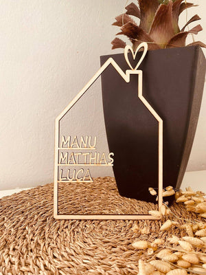 House with name, wooden house personalized, wood personalized decoration wall housewarming gift, door sign family, birthday gift wedding