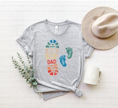 Personalized Dad And Kids Footprints Names Shirt, Dad and Kids Footprints T-Shirt, Dad And Child Shirts, Daddy Shirt, Custom Dad Shirt