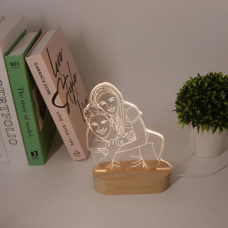 Personalized 3D Photo Lamp, Custom Picture Night Light, Line Art Photo Lamp, Engraved Portrait, Couples Gifts,Anniversary Gift,Wedding Gift