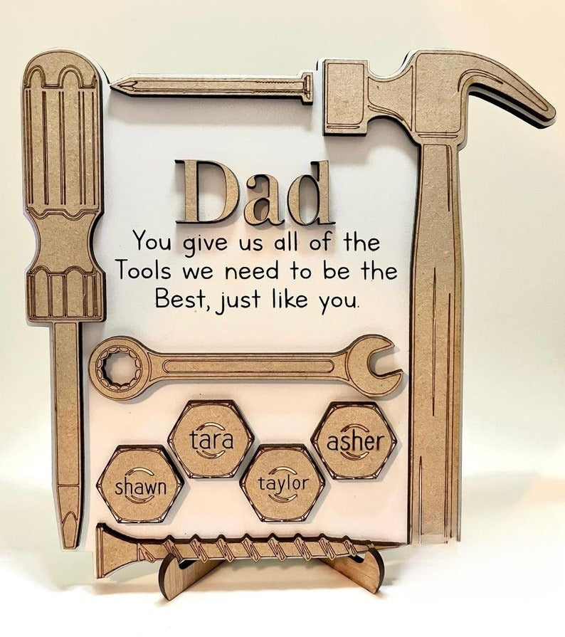 Father's Day Tools Wooden Sign, Custom Kid Names ( 2-6 Kids), Father's Day Gift, Gift For Dad