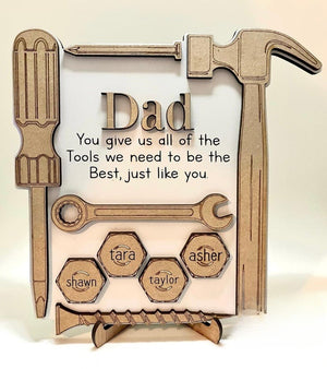 Father's Day Tools Wooden Sign, Custom Kid Names ( 2-6 Kids), Father's Day Gift, Gift For Dad