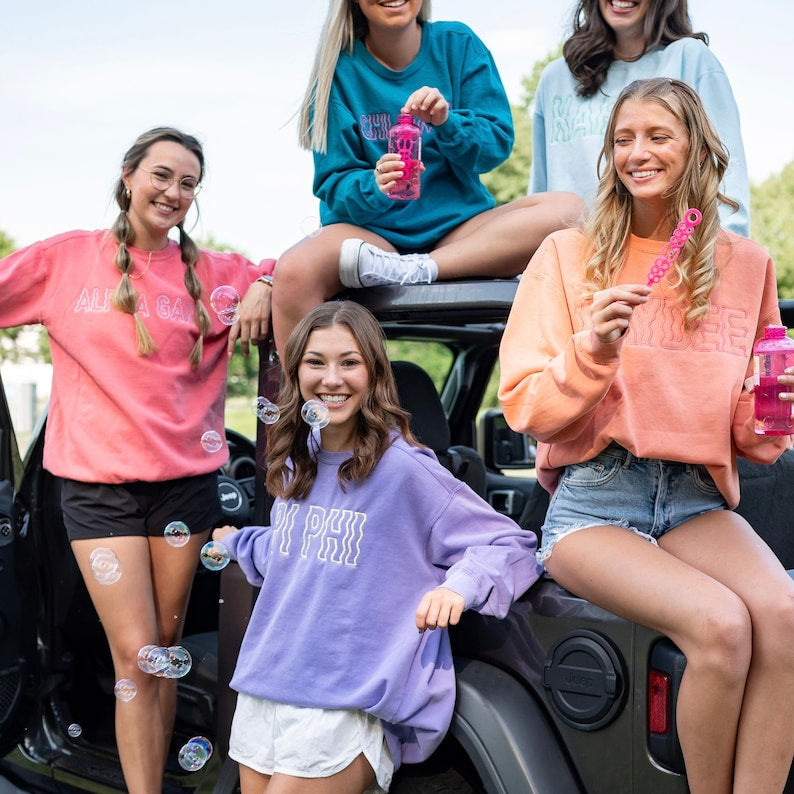 Groovy Wavy Greek Embroidered Sorority Crewneck Sweatshirt / Crew Neck Sweatshirt / Big Little Sweatshirts il_794xN.3942905188_5r68.jpg