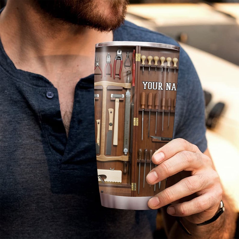 Personalized Wooden Tools Tumbler, Construction Tumbler, Carpenter Tumbler, Carpenter Travel Mug, Woodworker Tumbler, Gift For Carpenter