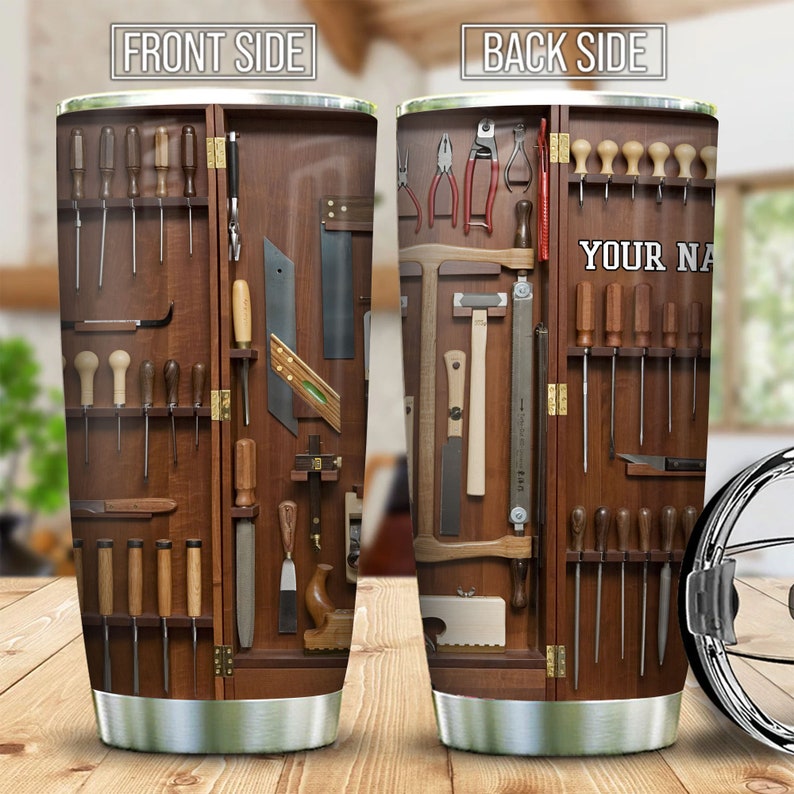 Personalized Wooden Tools Tumbler, Construction Tumbler, Carpenter Tumbler, Carpenter Travel Mug, Woodworker Tumbler, Gift For Carpenter