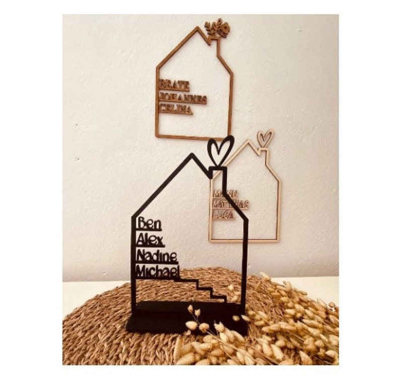 House with name, wooden house personalized, wood personalized decoration wall housewarming gift, door sign family, birthday gift wedding