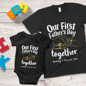 Personalized Our First Father's Day Together Matching Shirt with Fistbump, Daddy & Kids T-Shirt