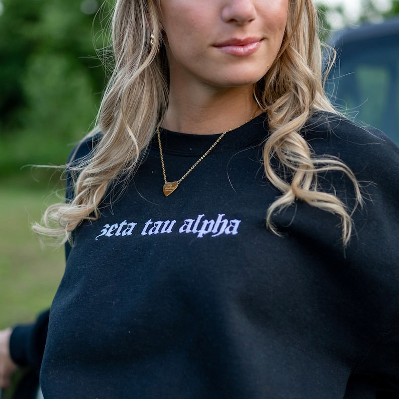 Old English Sorority Chapter Greek Letter Embroidered Sweatshirt / Gildan Crew Neck Sweatshirt / Big Little Basket Family Letter Sweatshirts il_794xN.3954636638_slwg.jpg