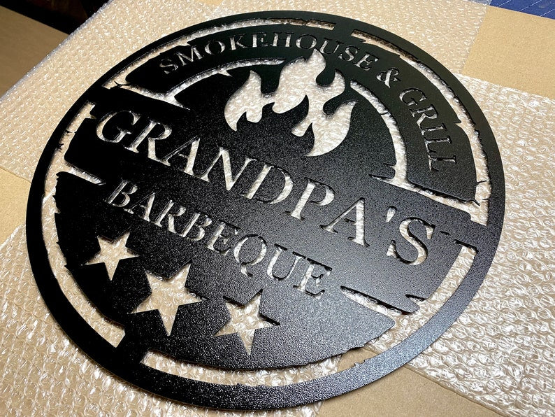 Personalized Metal Grilling Sign - Metal Grill Sign - Metal BBQ Smoker and Grill Sign - Grilling Gift for Dad, Grandpa, Papa - Barbeque Sign