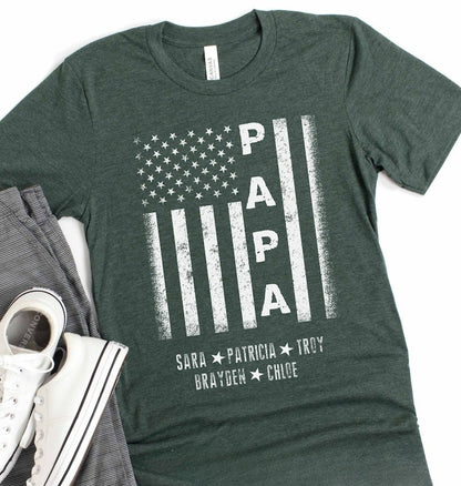 Custom Papa Flag Shirt, Personalized Papa Shirt with Kids Names, Father's Day Gift for Papa,Fathers Day Shirt, Birthday Gift For Him