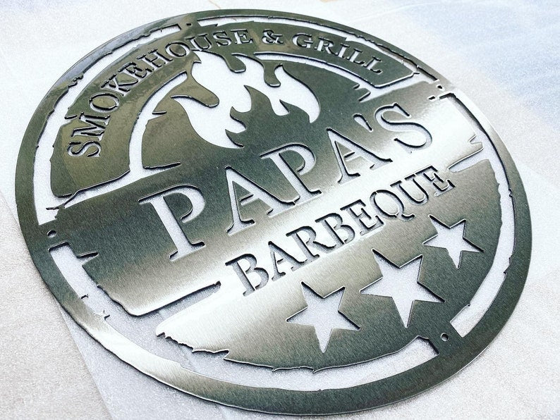 Personalized Metal Grilling Sign - Metal Grill Sign - Metal BBQ Smoker and Grill Sign - Grilling Gift for Dad, Grandpa, Papa - Barbeque Sign