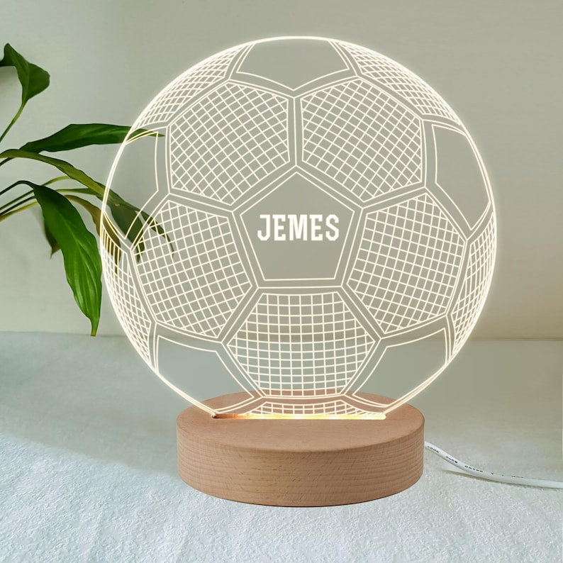Personalized LED Desk Table Lamp Soccer Ball Design Night Light Custom football gifts for boys Birthday gifts for boys 7 Colours Flashing