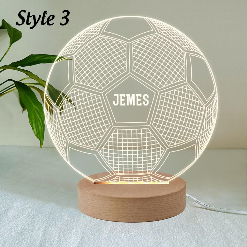 Personalized LED Desk Table Lamp Soccer Ball Design Night Light Custom football gifts for boys Birthday gifts for boys 7 Colours Flashing