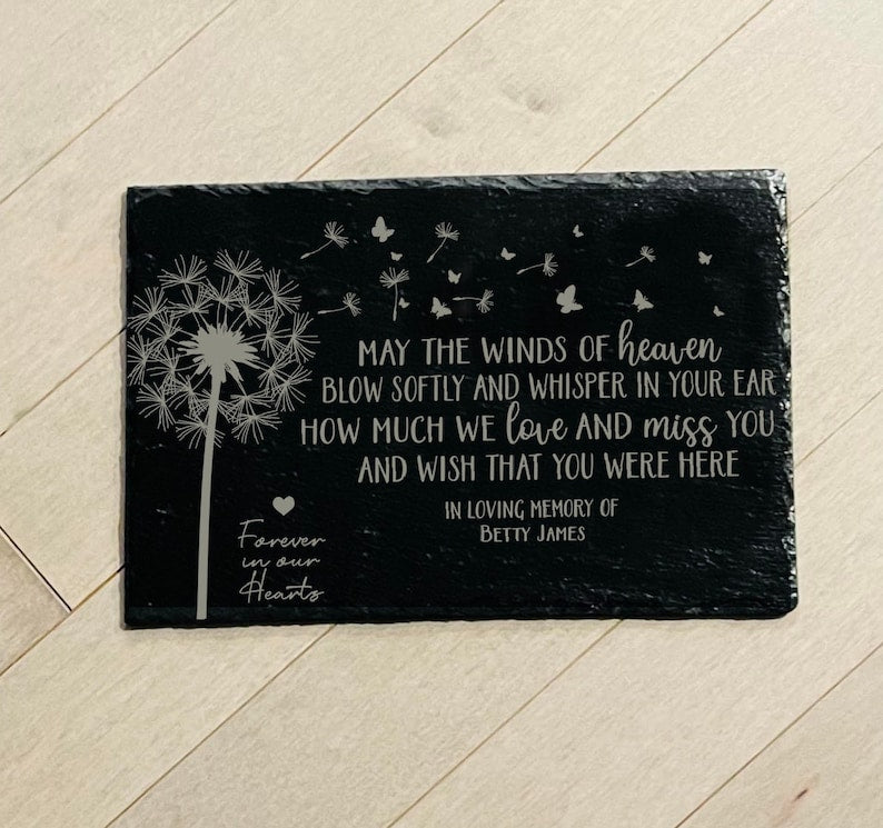 May the Winds of Heaven Blow Softly, Sympathy Gift, Slate Grave Marker, Keepsake, Remembrance, Bereavement Gift, Loss of a Loved One