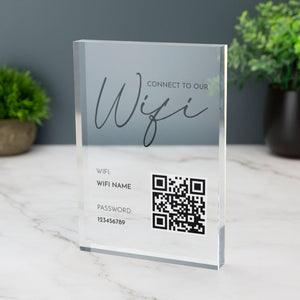 Wifi Acrylic Block Plaque with Password Info and QR Code Office Cafe Shop Internet