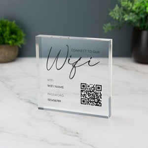 Wifi Acrylic Block Plaque with Password Info and QR Code Office Cafe Shop Internet
