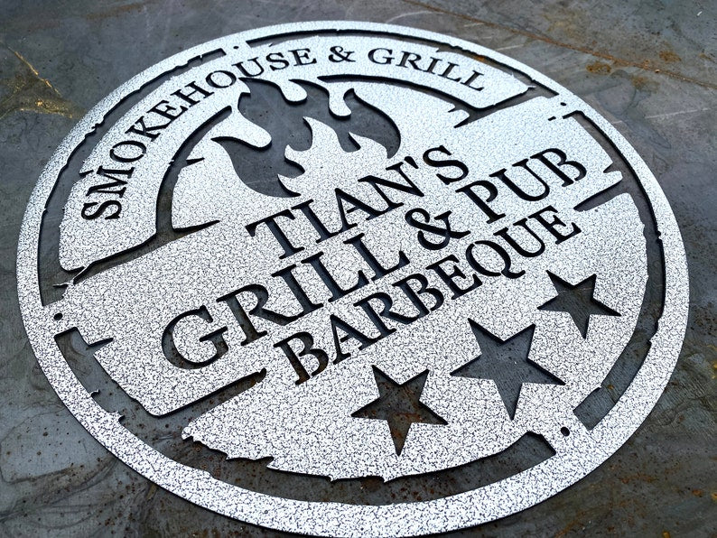 Personalized Metal Grilling Sign - Metal Grill Sign - Metal BBQ Smoker and Grill Sign - Grilling Gift for Dad, Grandpa, Papa - Barbeque Sign