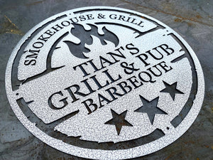Personalized Metal Grilling Sign - Metal Grill Sign - Metal BBQ Smoker and Grill Sign - Grilling Gift for Dad, Grandpa, Papa - Barbeque Sign