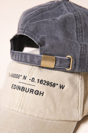 Custom Baseball Cap - Personalised Embroidered Hat with Your Favourite Location Coordinates - Washed Out Cotton Vintage Style Dad Hat