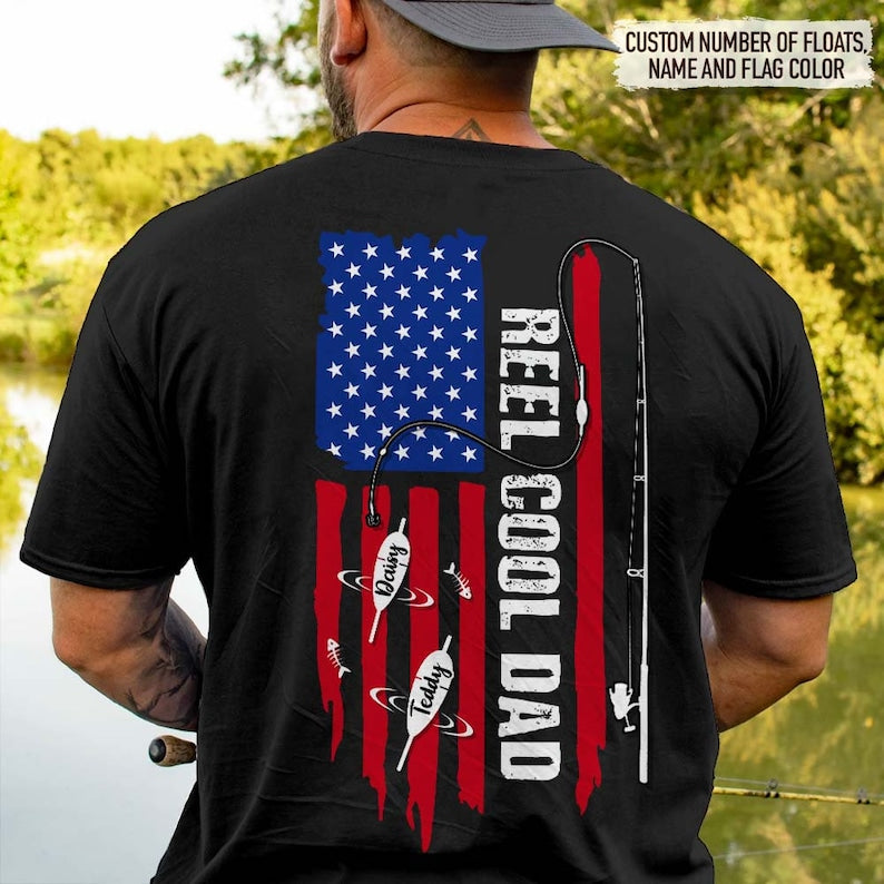 Reel Cool Dad Flag Fishing Shirt, Gift For Him, Fathers Day Shirt, Personalized Fish Shirt for Men