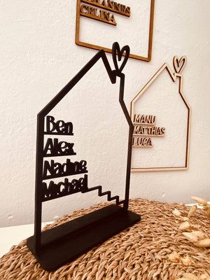 House with name, wooden house personalized, wood personalized decoration wall housewarming gift, door sign family, birthday gift wedding
