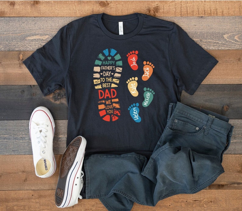 Personalized Dad And Kids Footprints Names Shirt, Dad and Kids Footprints T-Shirt, Dad And Child Shirts, Daddy Shirt, Custom Dad Shirt