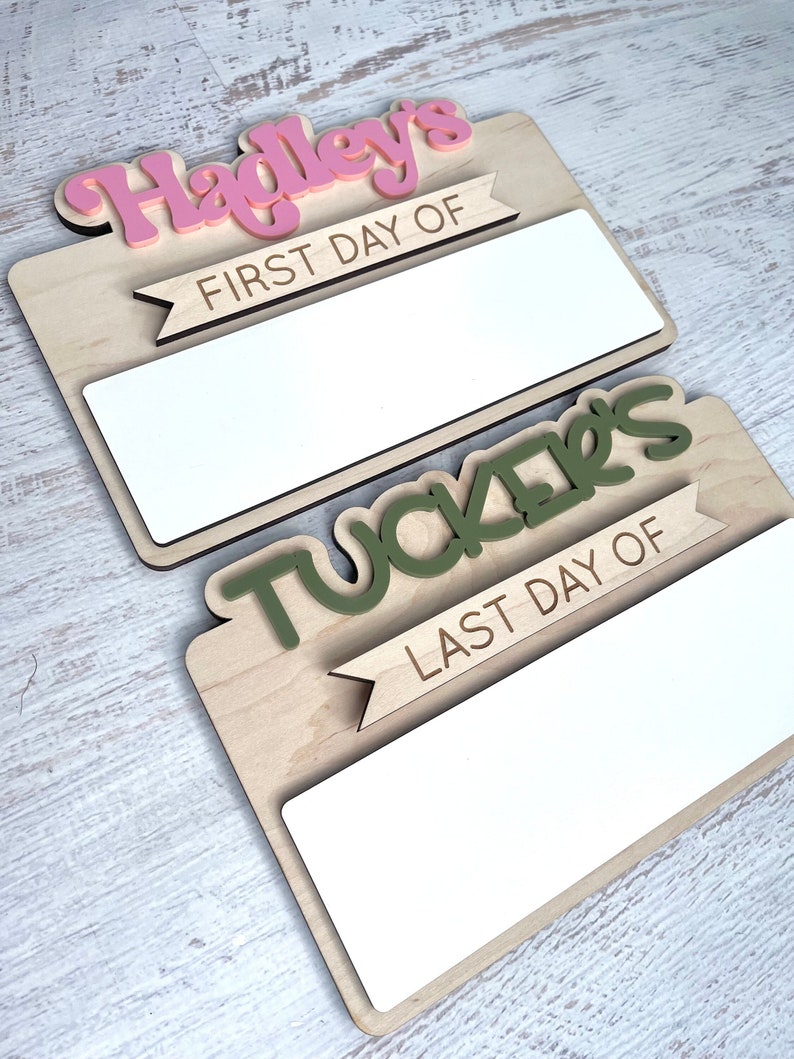 Personalized First and Last Day of School Sign, Reusable First Day Sign, Preschool Kindergarten First Day Photo Prop, Back to School Sign il_794xN.3986243082_8yoq.jpg?v=1720406596