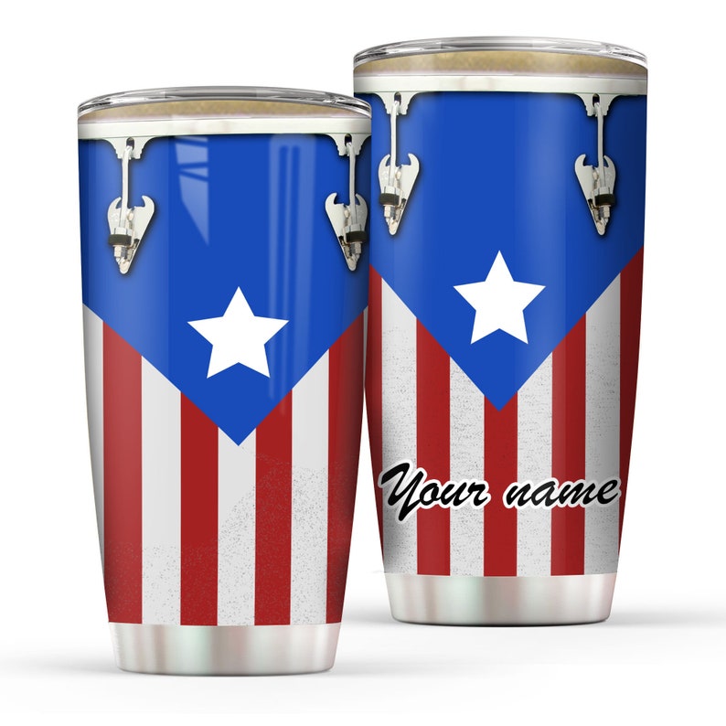Personalized Puerto Rico Flag Drum Tumbler Custom Name Music Gift, Boricua Drummer Cup for Men, Puerto Rican Pride Drinkware