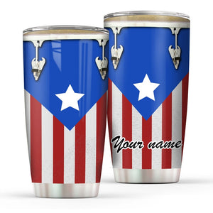 Personalized Puerto Rico Flag Drum Tumbler Custom Name Music Gift, Boricua Drummer Cup for Men, Puerto Rican Pride Drinkware