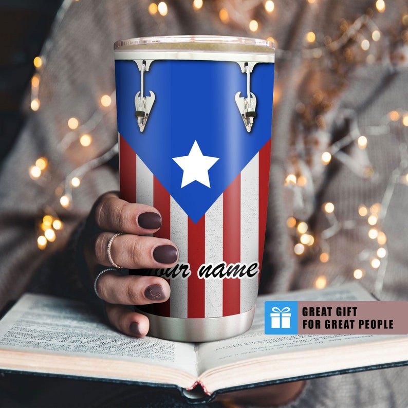 Personalized Puerto Rico Flag Drum Tumbler Custom Name Music Gift, Boricua Drummer Cup for Men, Puerto Rican Pride Drinkware