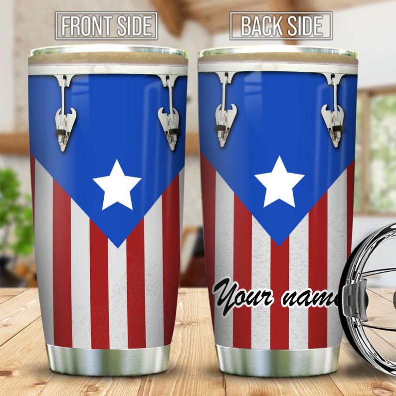 Personalized Puerto Rico Flag Drum Tumbler Custom Name Music Gift, Boricua Drummer Cup for Men, Puerto Rican Pride Drinkware