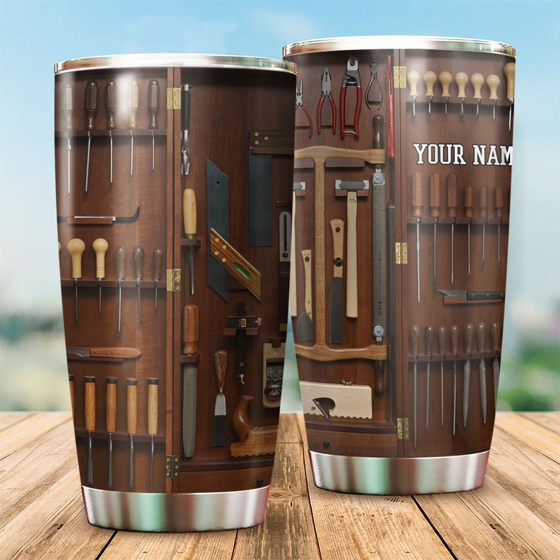 Personalized Wooden Tools Tumbler, Construction Tumbler, Carpenter Tumbler, Carpenter Travel Mug, Woodworker Tumbler, Gift For Carpenter