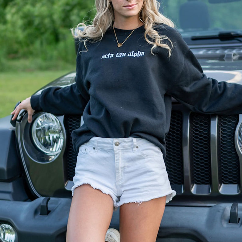 Old English Sorority Chapter Greek Letter Embroidered Sweatshirt / Gildan Crew Neck Sweatshirt / Big Little Basket Family Letter Sweatshirts il_794xN.4002311471_7j8f.jpg