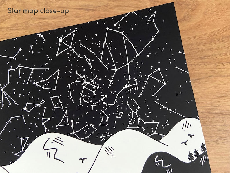 Personalised Star Map First Date Print, The Night You Became My, Illustrated Night We Met, Unframed