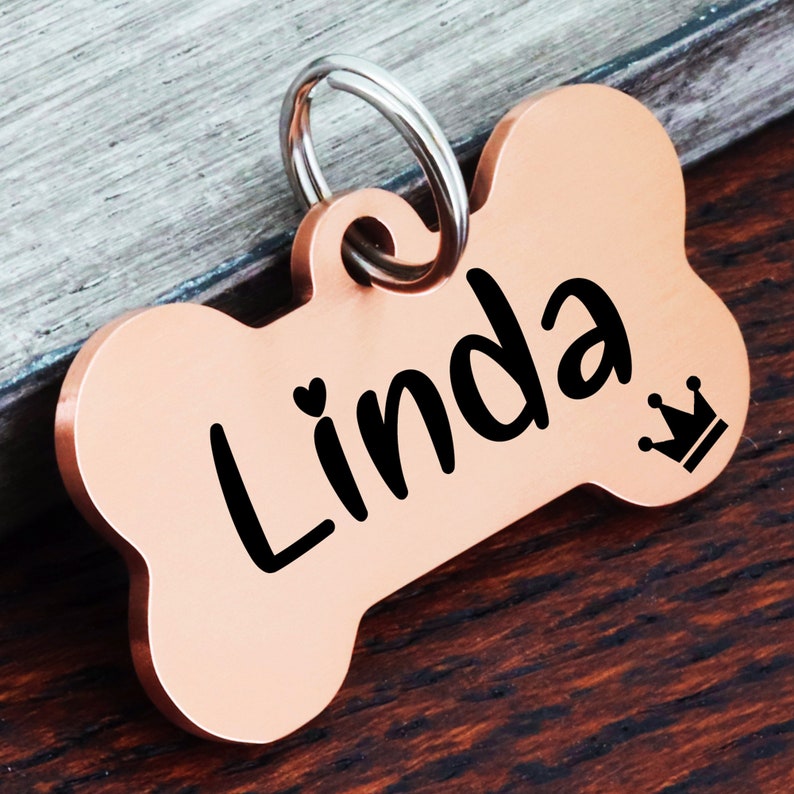 Dog Name Tag, Bone Dog Tag Personalized for Dogs, Engraved Dog Tag, Personalized Dog Tag, New Puppy Gifts, Rose Gold Black Silver Dog Tag