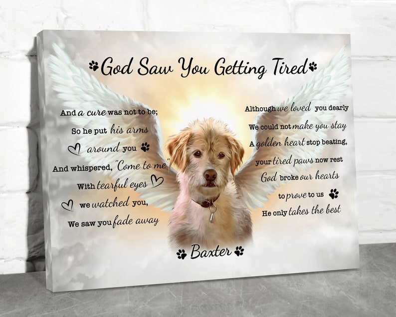 Angel Pet with Wings God Saw You Getting Tired , dog memorial portrait, pet memorial gift personalized keepsake, memorial painting for loss of dog remembrance wall art il_794xN.4011923258_r4yp.jpg