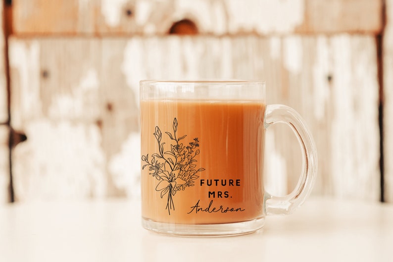 Future Mrs Mug for Bride to Be Personalized Floral Mr and Mrs Mugs Camp or Glass Mug Future Bride Mug Engagement Gift for Bridal Shower