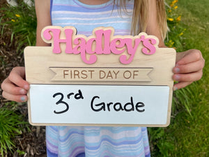 Personalized First and Last Day of School Sign, Reusable First Day Sign, Preschool Kindergarten First Day Photo Prop, Back to School Sign il_794xN.4033873523_5ex4.jpg?v=1720406596