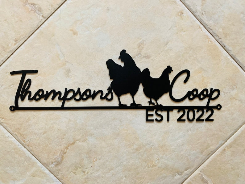 Personalized Chicken Coop Custom Family Name Plaque Farm Sign Metal Wall Decor Housewarming Gift Established Date Outdoor Sign, Garden, Barn