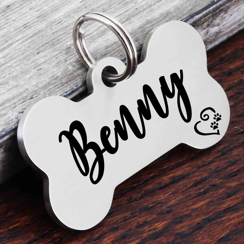 Dog Name Tag, Bone Dog Tag Personalized for Dogs, Engraved Dog Tag, Personalized Dog Tag, New Puppy Gifts, Rose Gold Black Silver Dog Tag
