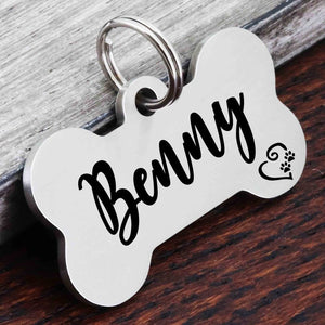 Dog Name Tag, Bone Dog Tag Personalized for Dogs, Engraved Dog Tag, Personalized Dog Tag, New Puppy Gifts, Rose Gold Black Silver Dog Tag