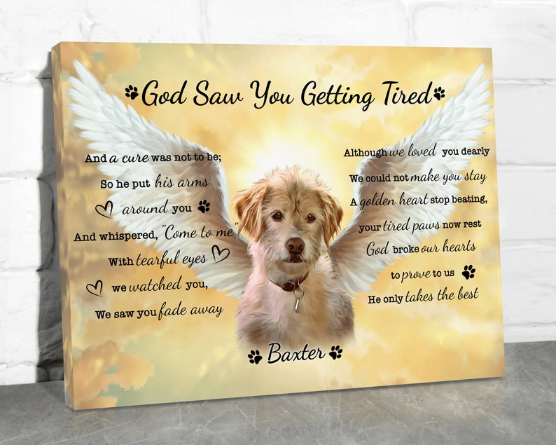Angel Pet with Wings God Saw You Getting Tired , dog memorial portrait, pet memorial gift personalized keepsake, memorial painting for loss of dog remembrance wall art il_794xN.4059567451_hj93.jpg
