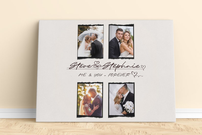 Custom Couple Photo Collage with Any Text, Personalized Picture Compilation Print, Editable Wedding Poster, Unique First Anniversary Gift