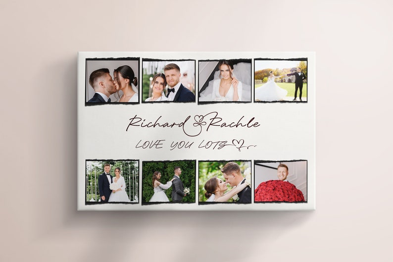 Custom Couple Photo Collage with Any Text, Personalized Picture Compilation Print, Editable Wedding Poster, Unique First Anniversary Gift