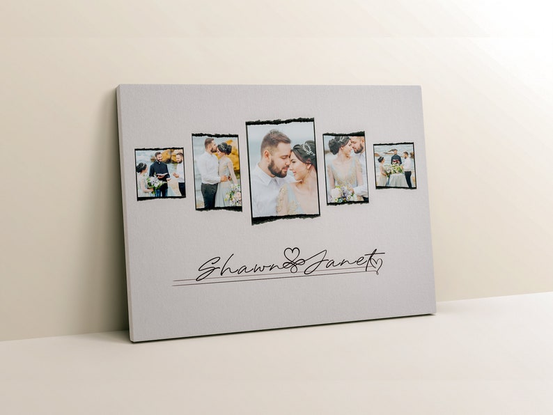 Custom Couple Photo Collage with Any Text, Personalized Picture Compilation Print, Editable Wedding Poster, Unique First Anniversary Gift