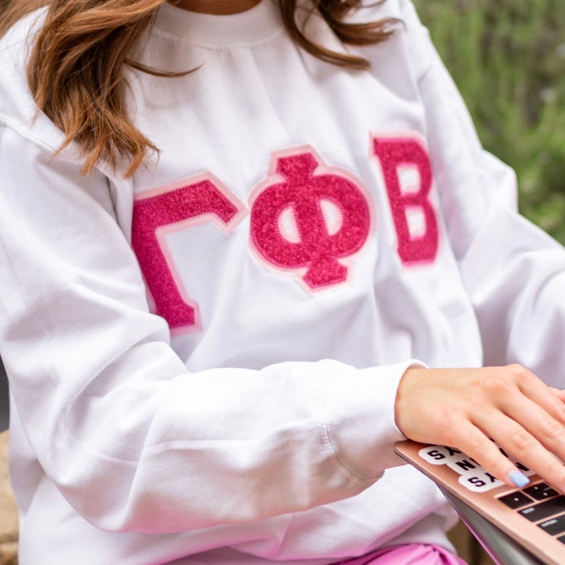 Glitter Sorority Chapter Greek Letter Stitched Sweatshirt / Gildan Crew Neck Sweatshirt / Big Little Family Letter Sweatshirts il_794xN.4074738916_taf8.jpg