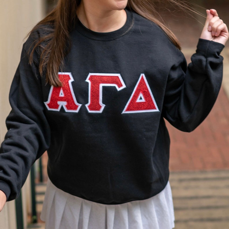 Glitter Sorority Chapter Greek Letter Stitched Sweatshirt / Gildan Crew Neck Sweatshirt / Big Little Family Letter Sweatshirts