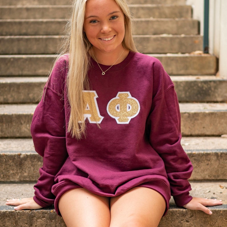 Glitter Sorority Chapter Greek Letter Stitched Sweatshirt / Gildan Crew Neck Sweatshirt / Big Little Family Letter Sweatshirts
