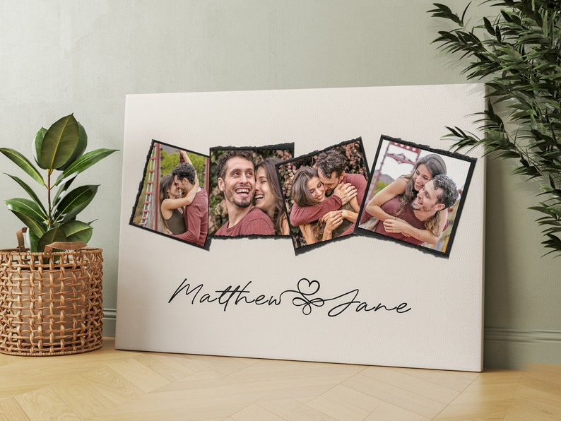 Custom Couple Photo Collage with Any Text, Personalized Picture Compilation Print, Editable Wedding Poster, Unique First Anniversary Gift