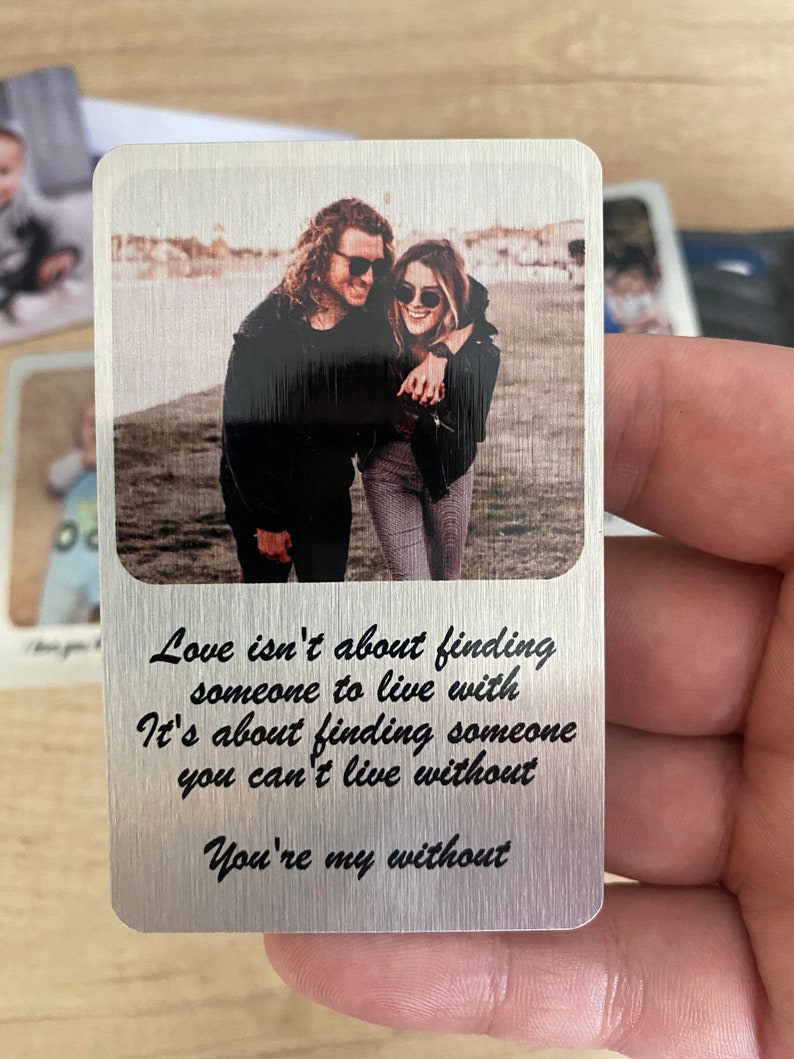 Aluminium Personalised Photo Wallet Purse Card, Metal Keepsake Gift for Grandparents, Husband, Wife Dad, Mum, Friend Custom Wallet Card